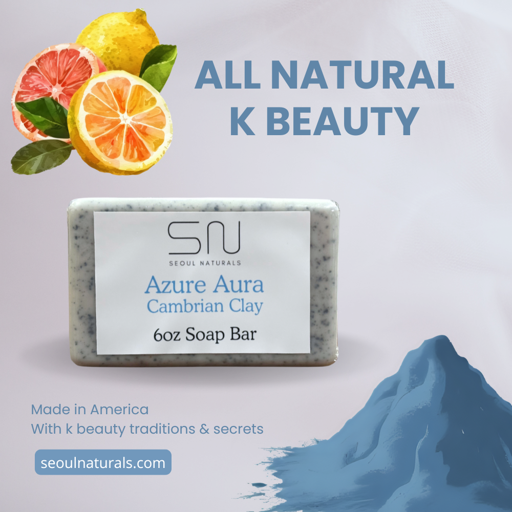 Seoul Naturals Azure Aura Cambrian Blue Clay Soap, Citrus, Ginger, Sandalwood, and Vetiver, 6 oz
