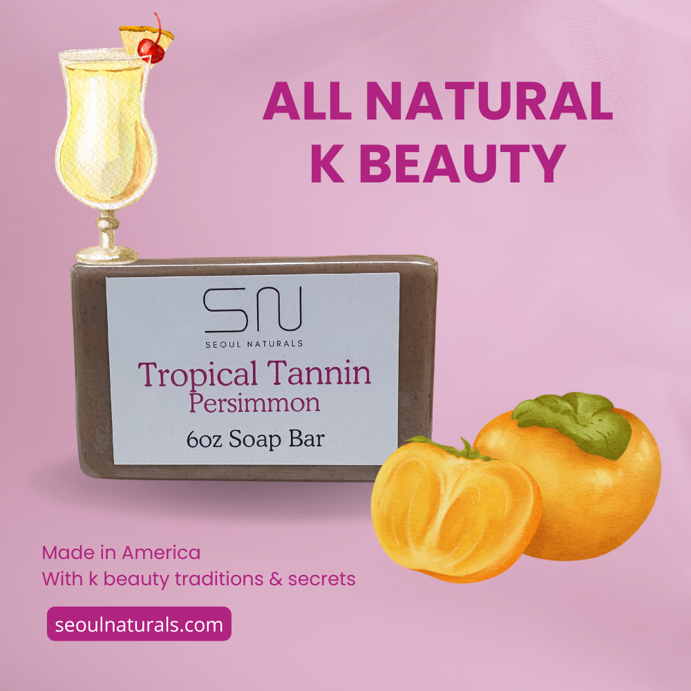 Seoul Naturals Tropical Tannin Persimmon Soap Bar, Piña Colada Scented, Nonenal Odor Neutralizer, k beauty, 6 oz