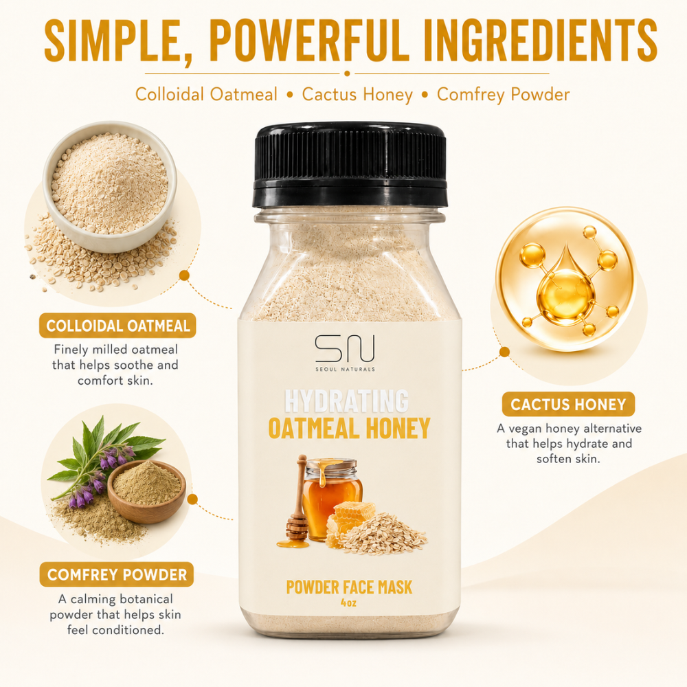 Seoul Naturals Oatmeal Honey Face Mask Powder, 100% Natural Ingredients, K Beauty, 4fl oz