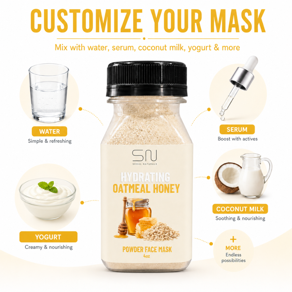 Seoul Naturals Oatmeal Honey Face Mask Powder, 100% Natural Ingredients, K Beauty, 4fl oz