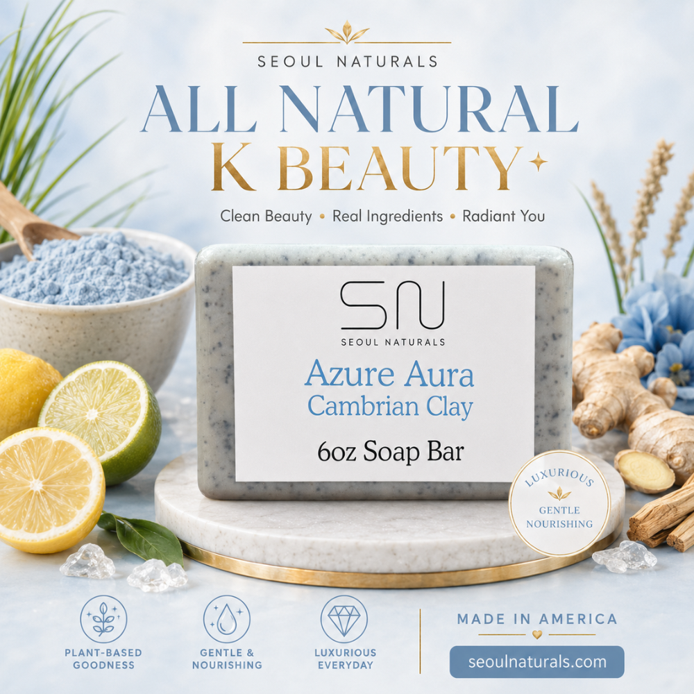Seoul Naturals Azure Aura Cambrian Blue Clay Soap, Citrus, Ginger, Sandalwood, and Vetiver, 6 oz