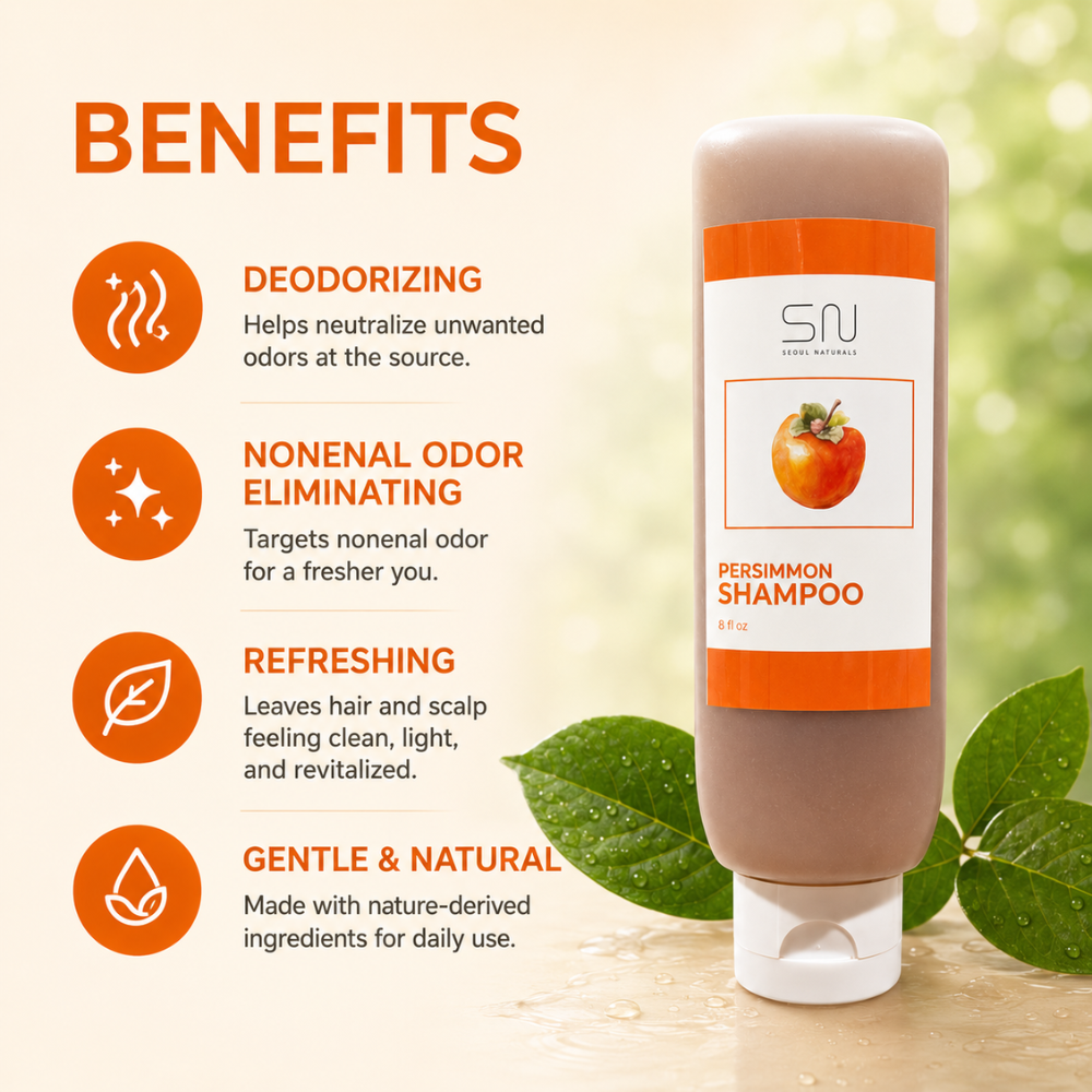 Seoul Naturals Persimmon Shampoo, Deodorizing and Nonenal Odor Eliminating, All Natural Ingredients, k beauty inspired, 8 fl oz