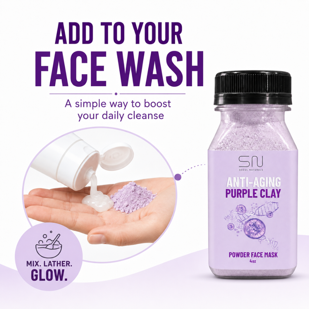 Seoul Naturals Purple Clay Face Mask Powder, 100% Natural Ingredients, K Beauty, 4fl oz