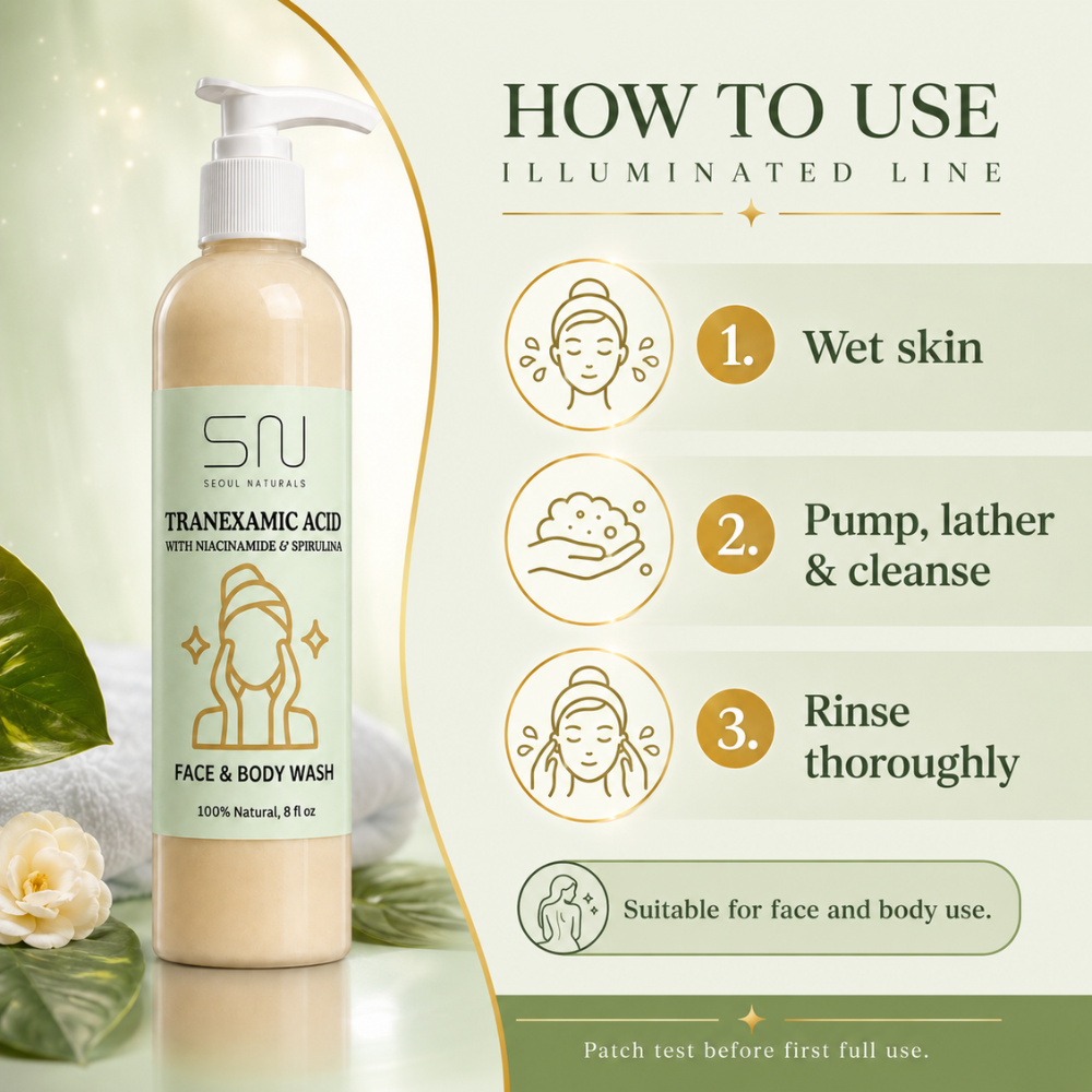 Seoul Naturals Tranexamic Acid Face Wash with Licorice Root and Spirulina, Natural Facial Cleanser, 8oz, k beauty