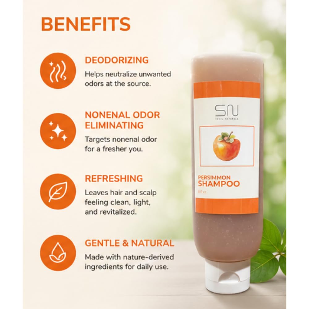 Seoul Naturals Persimmon Shampoo, Deodorizing and Nonenal Odor Eliminating, All Natural Ingredients, k beauty inspired, 8 fl oz