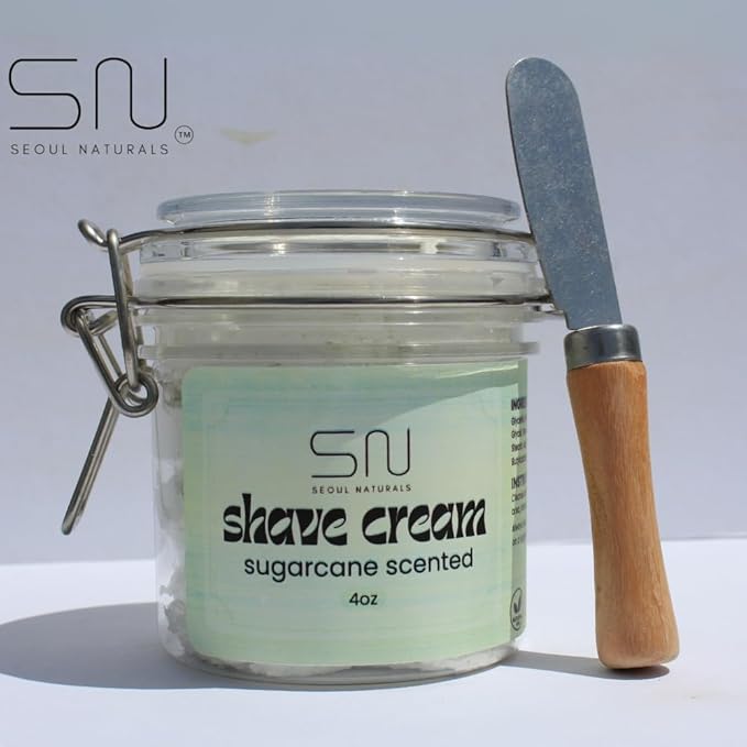 Seoul Naturals Shaving Cream Sugarcane Scented with Spatula, K Beauty, 4 oz