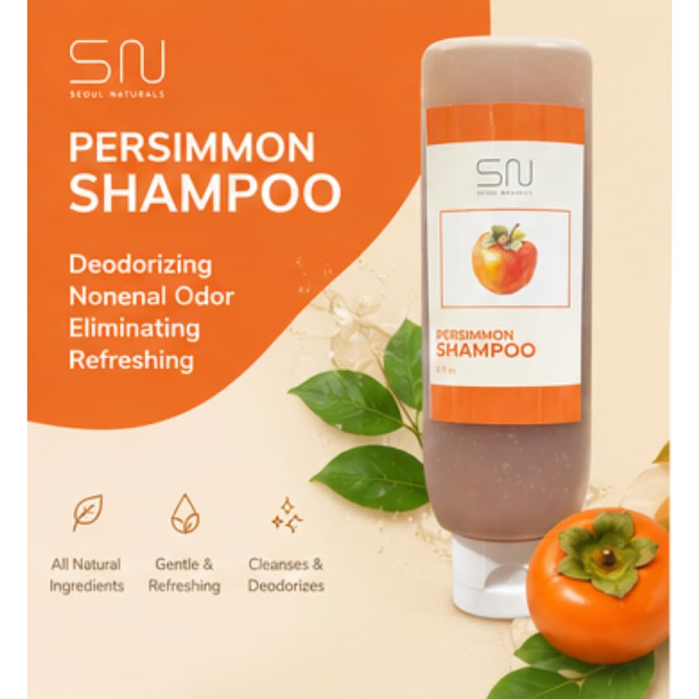 Seoul Naturals Persimmon Shampoo, Deodorizing and Nonenal Odor Eliminating, All Natural Ingredients, k beauty inspired, 8 fl oz