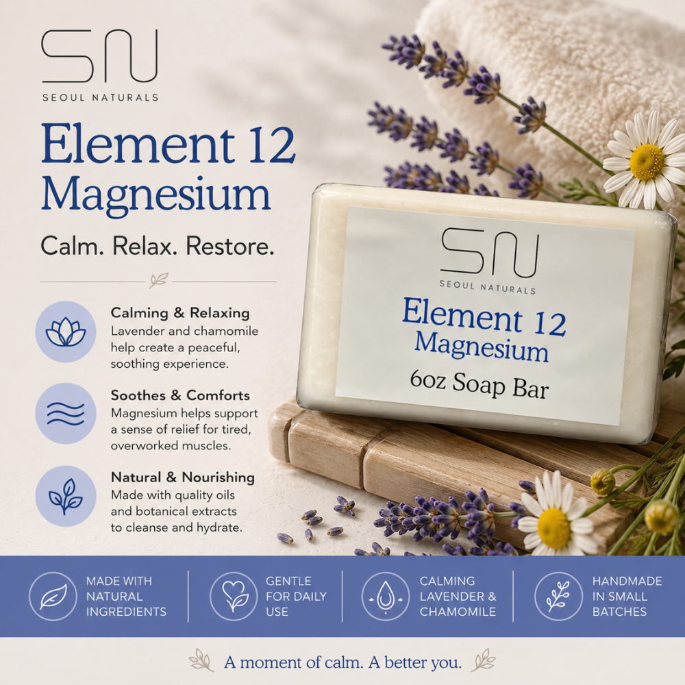 Seoul Naturals Element 12 Magnesium Soap with Lavender and Chamomile, k beauty, 6 oz