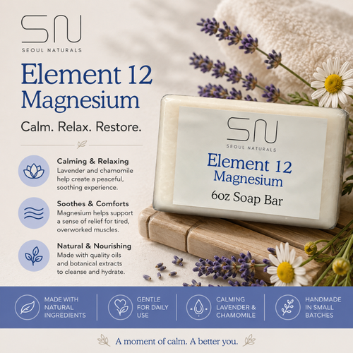 Seoul Naturals Element 12 Magnesium Soap with Lavender and Chamomile, k beauty, 6 oz