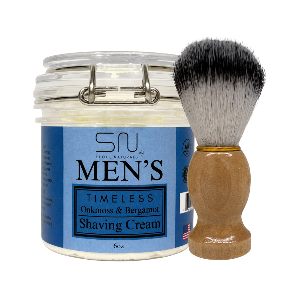 Seoul Naturals Men's Shaving Cream with Barber Brush, k beauty, 6 oz