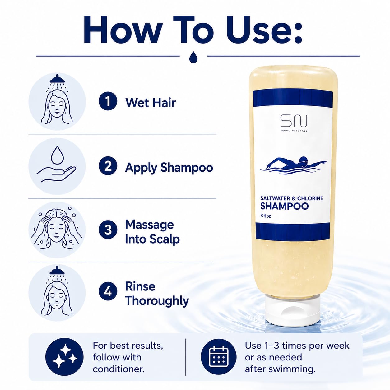 Seoul Naturals Saltwater & Chlorine Shampoo, Clarifying Shampoo for Buildup Removal, 8 fl oz