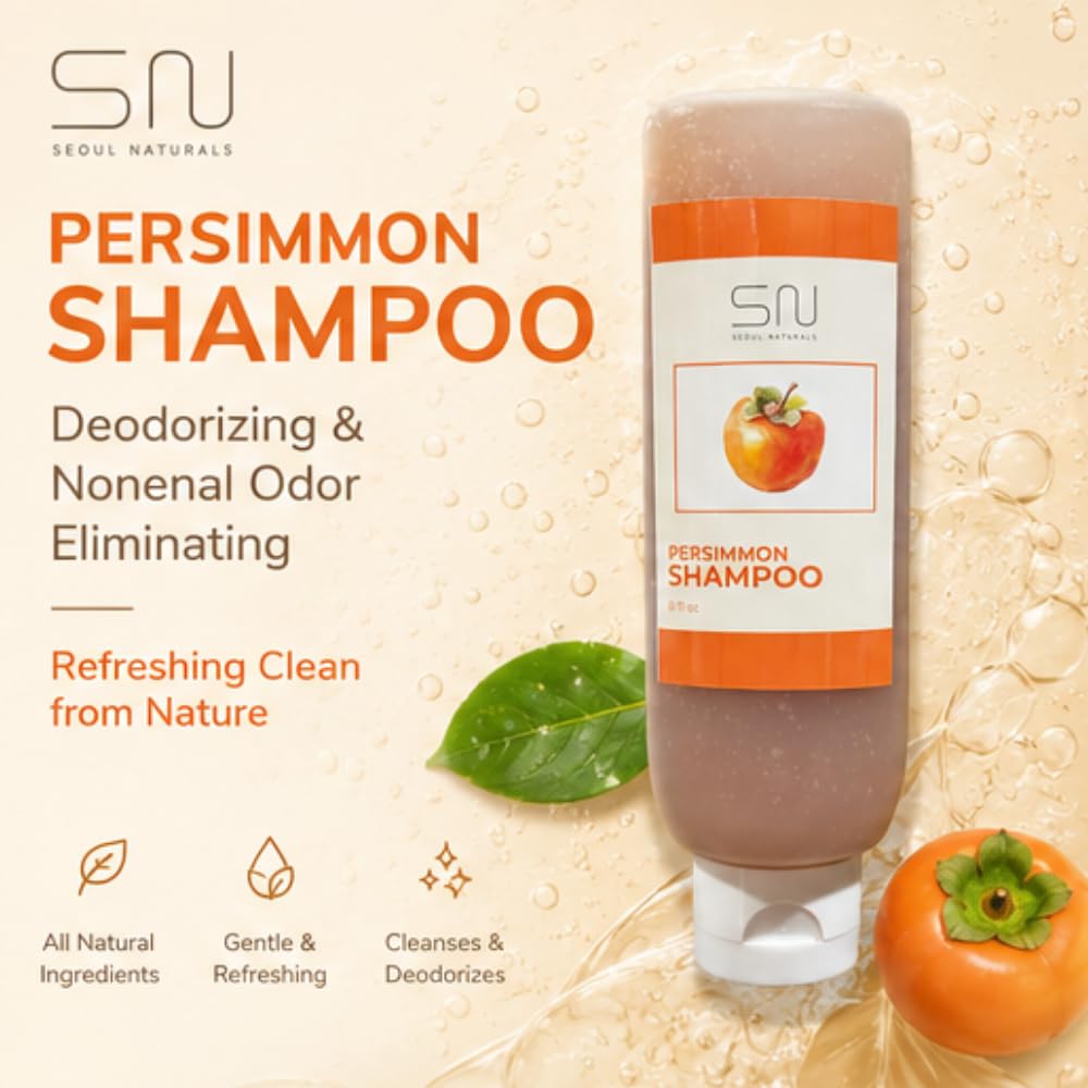 Seoul Naturals Persimmon Shampoo, Deodorizing and Nonenal Odor Eliminating, All Natural Ingredients, k beauty inspired, 8 fl oz