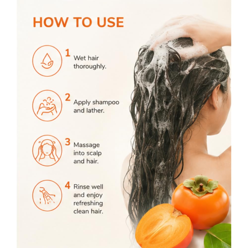 Seoul Naturals Persimmon Shampoo, Deodorizing and Nonenal Odor Eliminating, All Natural Ingredients, k beauty inspired, 8 fl oz