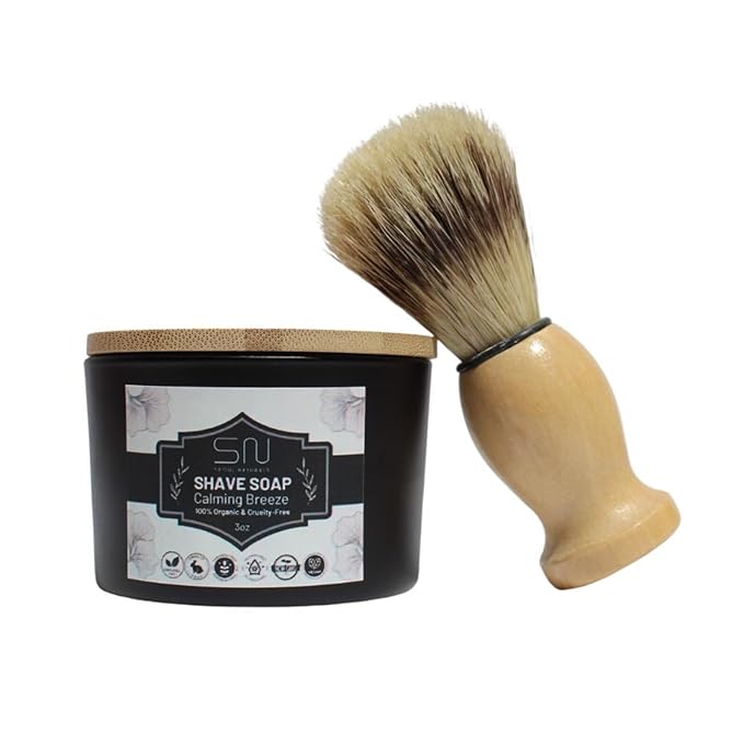 Seoul Naturals Organic Shave Soap Set with Barber Brush, K Beauty, 3 oz