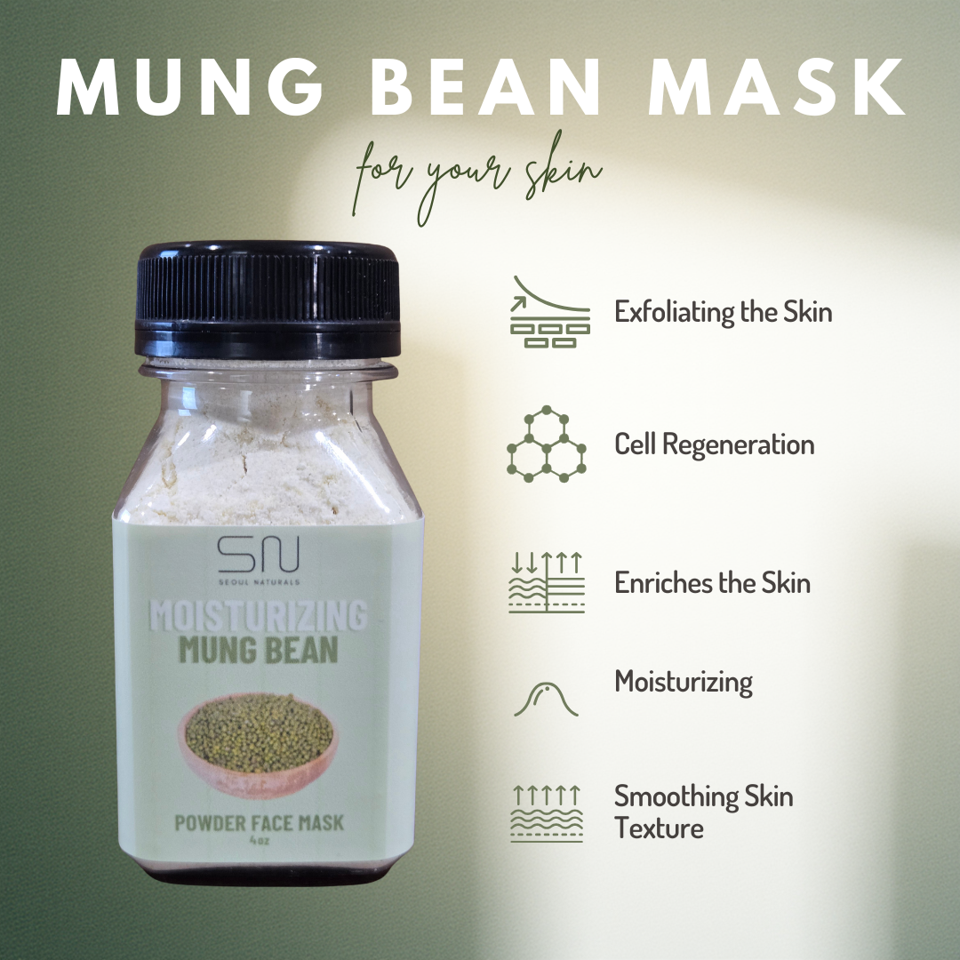 Seoul Naturals Mung Bean Face Mask Powder, 100% Natural Ingredients, K Beauty, 4fl oz