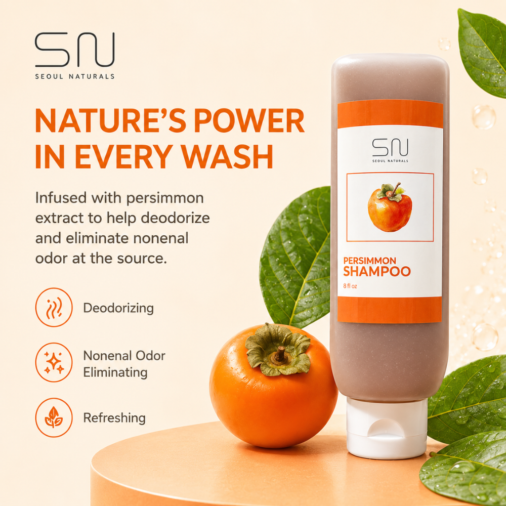 Seoul Naturals Persimmon Shampoo, Deodorizing and Nonenal Odor Eliminating, All Natural Ingredients, k beauty inspired, 8 fl oz