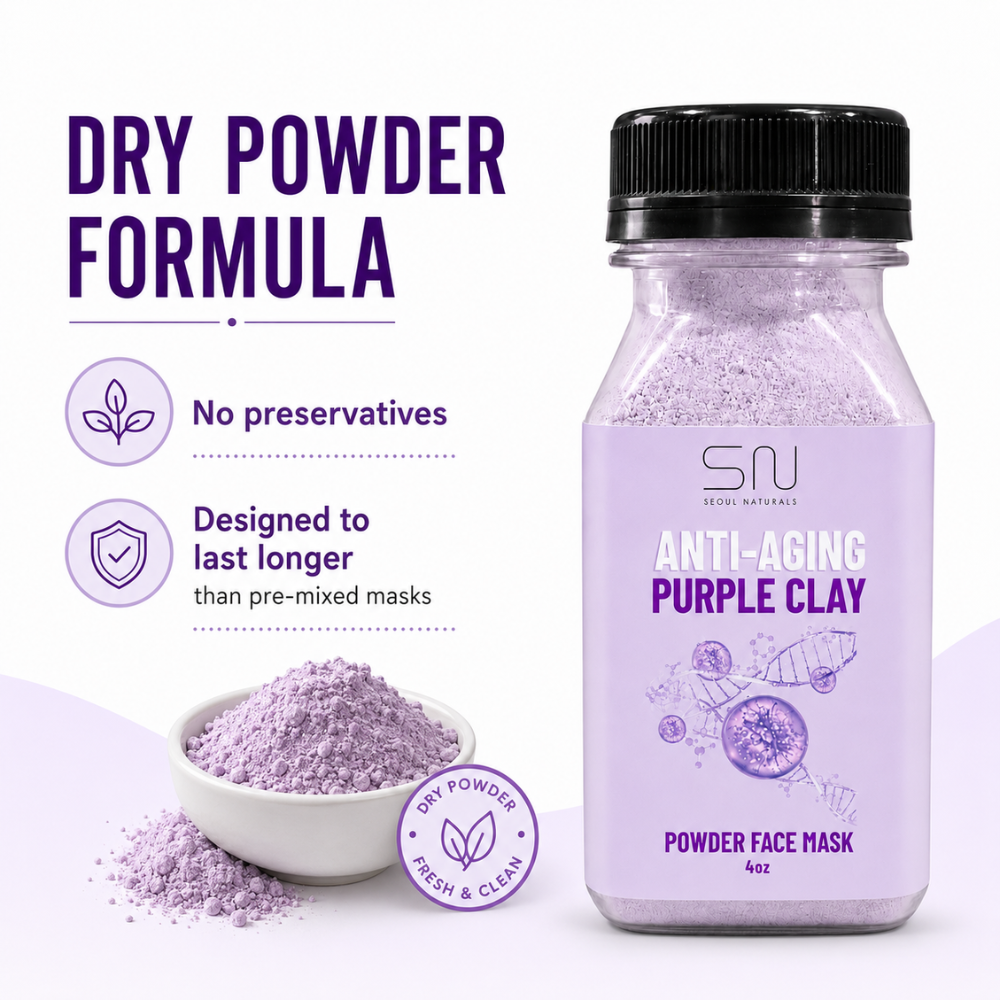 Seoul Naturals Purple Clay Face Mask Powder, 100% Natural Ingredients, K Beauty, 4fl oz
