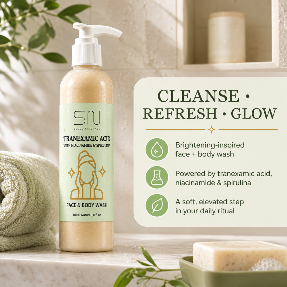 Seoul Naturals Tranexamic Acid Face Wash with Licorice Root and Spirulina, Natural Facial Cleanser, 8oz, k beauty