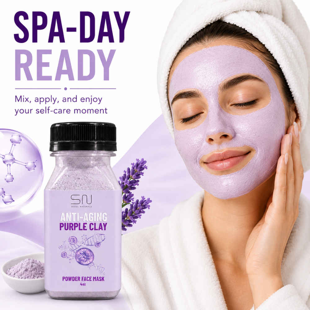 Seoul Naturals Purple Clay Face Mask Powder, 100% Natural Ingredients, K Beauty, 4fl oz