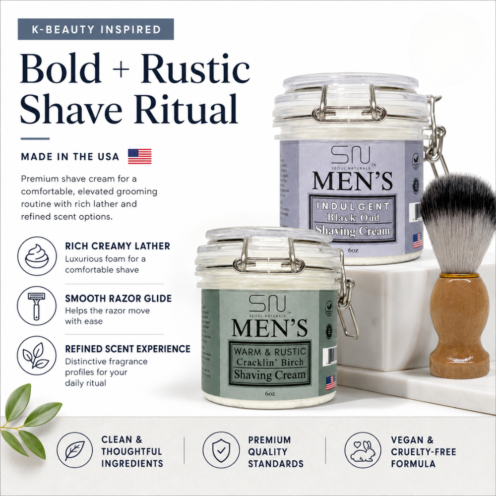 Seoul Naturals Men's Shaving Cream with Barber Brush, k beauty, 6 oz