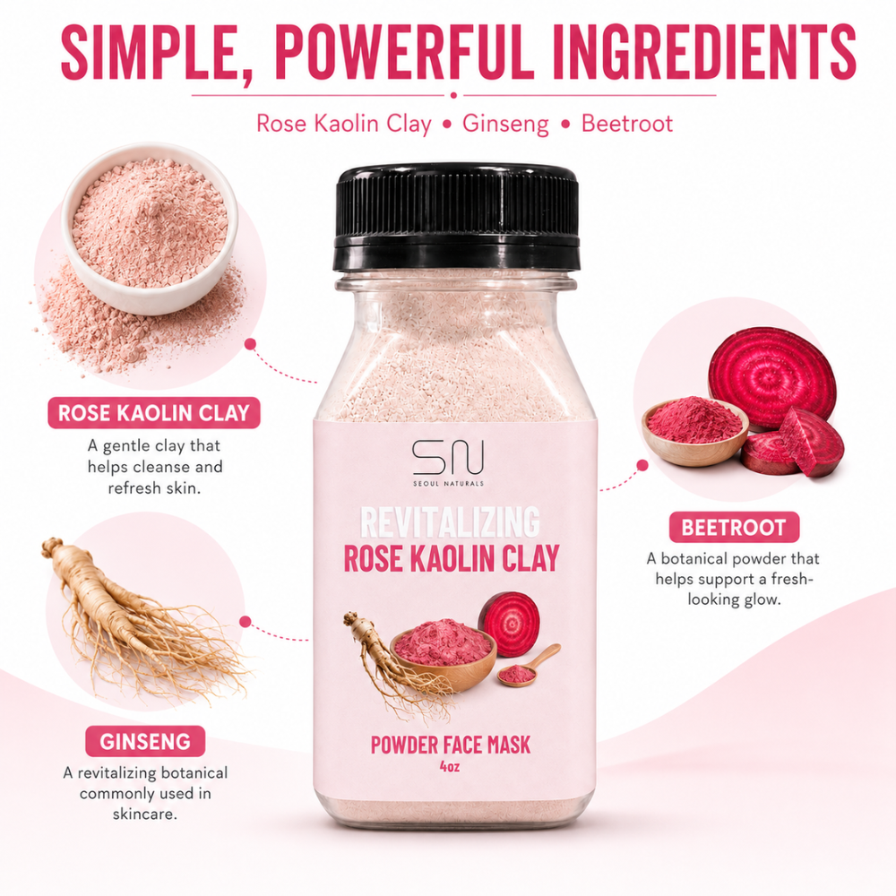 Seoul Naturals Rose Clay Face Mask Powder, 100% Natural Ingredients, k beauty, 4fl oz