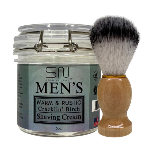 Seoul Naturals Earthy Cedarwood and Sandalwood Shaving Cream with Barber Brush, k beauty, 6 oz