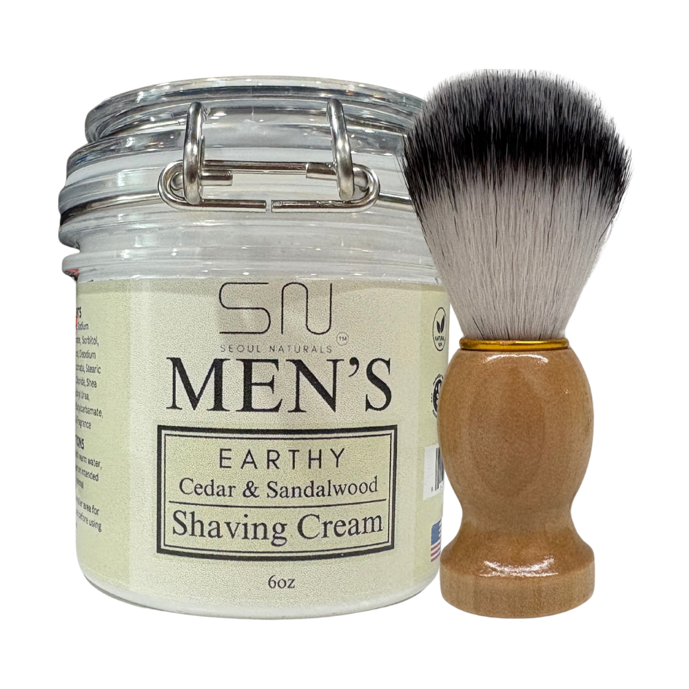 Seoul Naturals Earthy Cedarwood and Sandalwood Shaving Cream with Barber Brush, k beauty, 6 oz