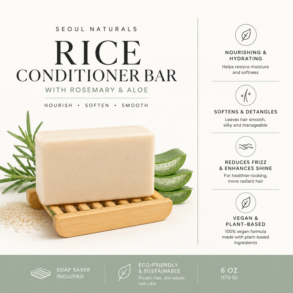 Rice Conditioner Bar with Rosemary & Aloe, Soap Saver Included, Vegan Solid Conditioner, 6 oz