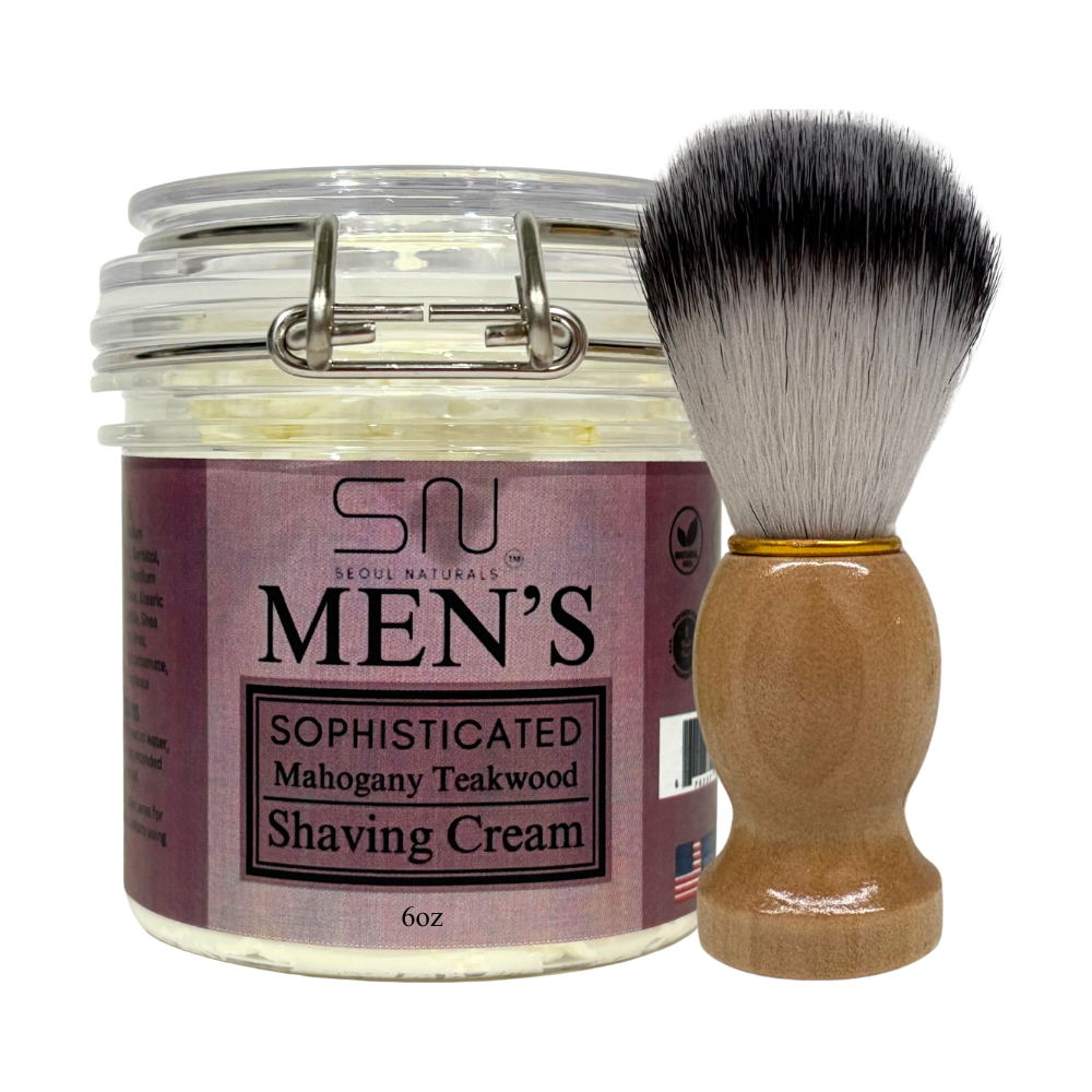 Seoul Naturals Earthy Cedarwood and Sandalwood Shaving Cream with Barber Brush, k beauty, 6 oz