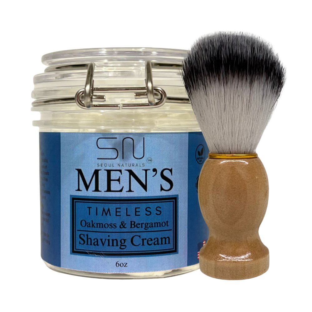 Seoul Naturals Earthy Cedarwood and Sandalwood Shaving Cream with Barber Brush, k beauty, 6 oz