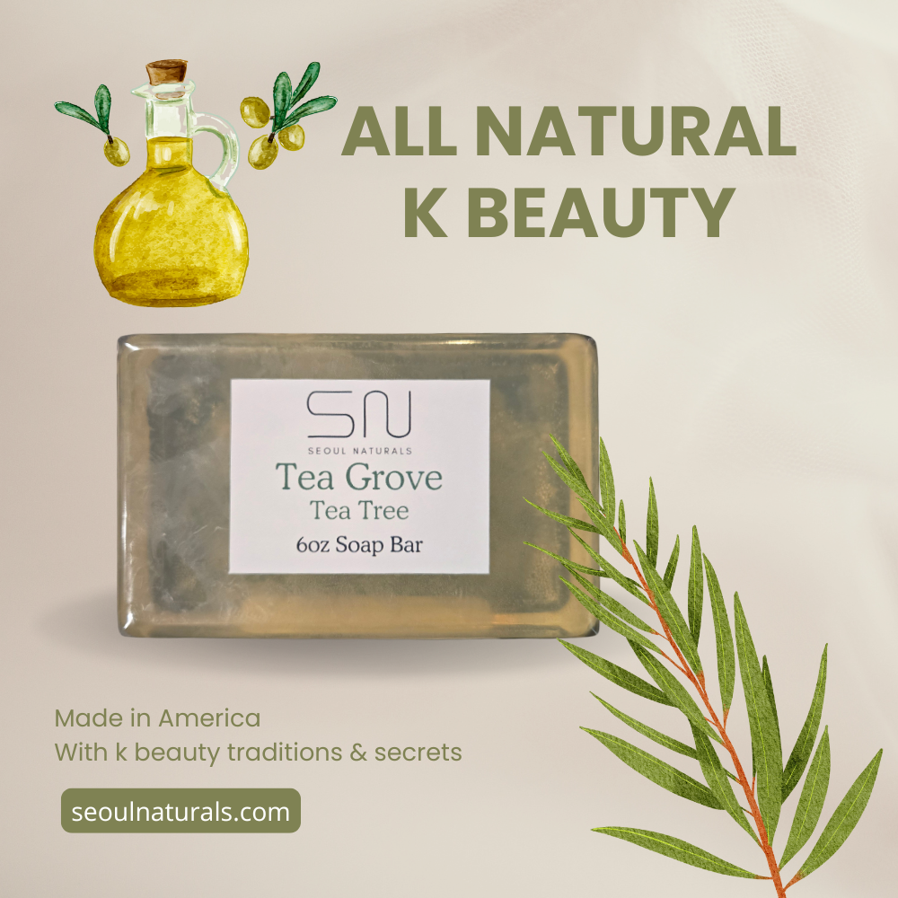 Seoul Naturals Tea Grove Tea Tree Soap Bar, Natural Olive Oil Base, k beauty, 6 oz, Deep Cleansing