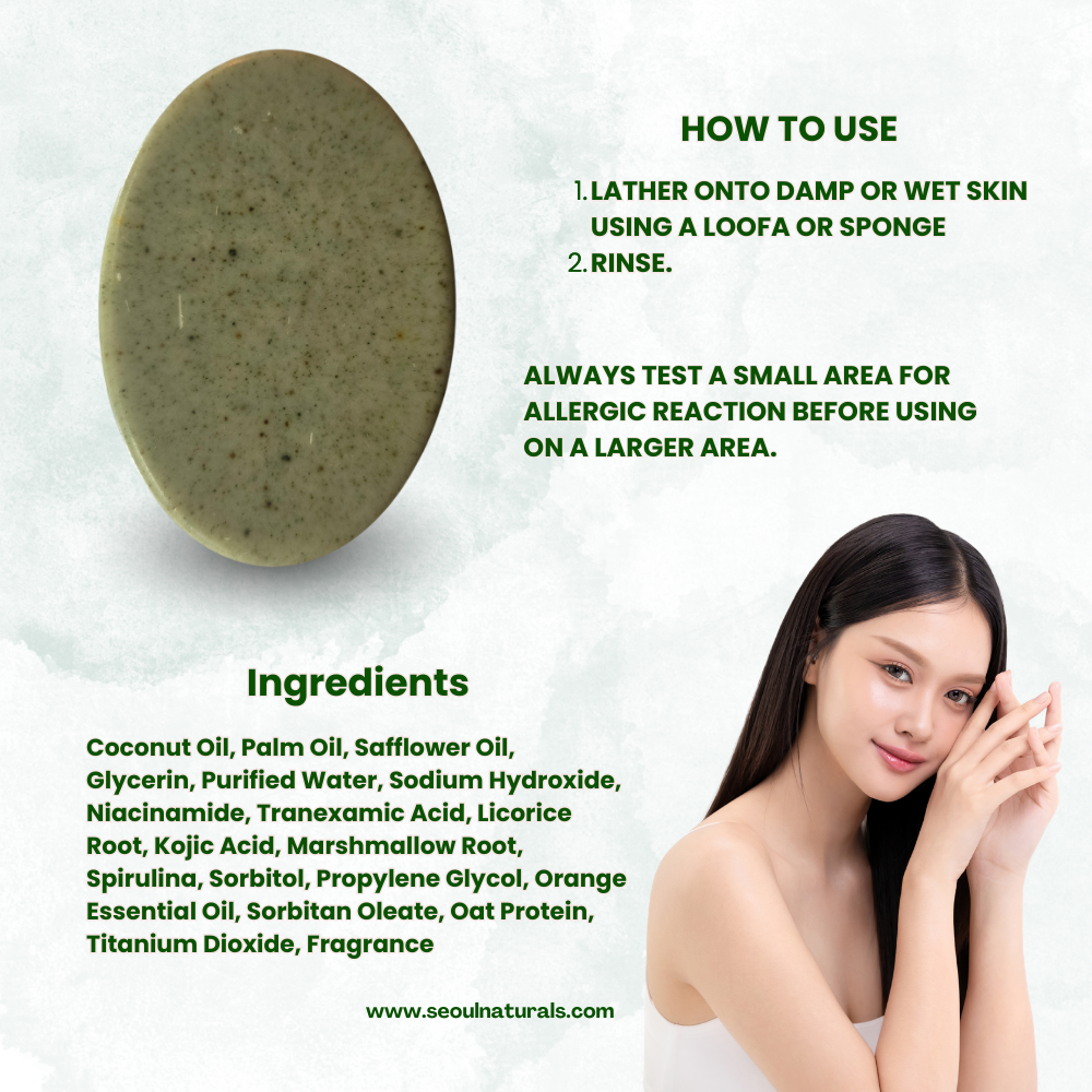 Tranexamic Kojic Acid Soap - Niacinamide & Spirulina - K-Beauty Inspired - 3.5 oz