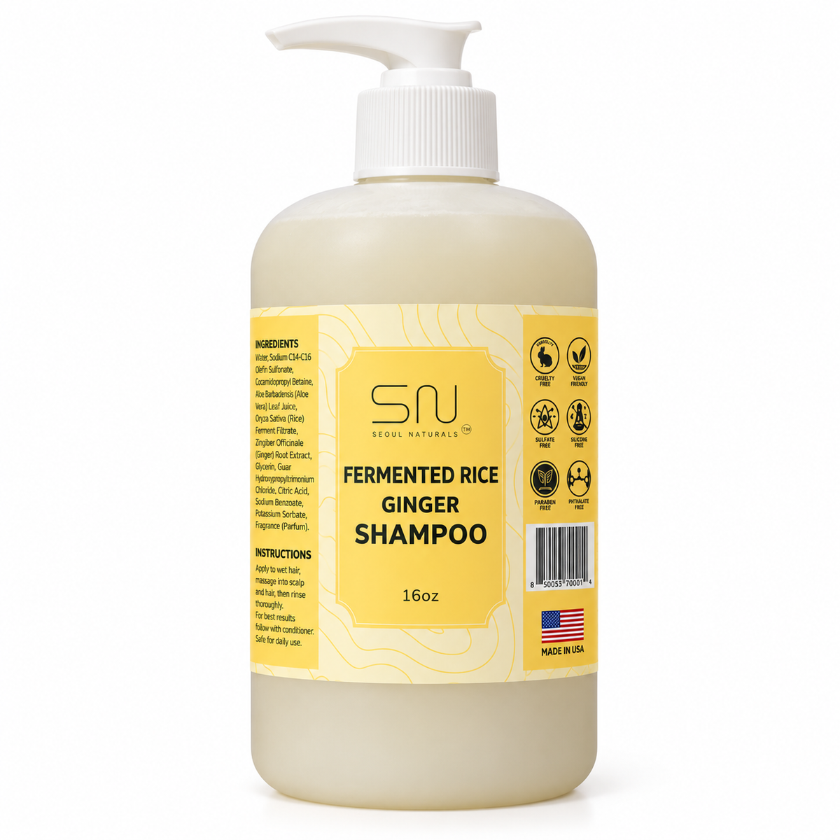 Fermented Rice Water Shampoo: Raw Ginger & Aloe Vera, 8oz