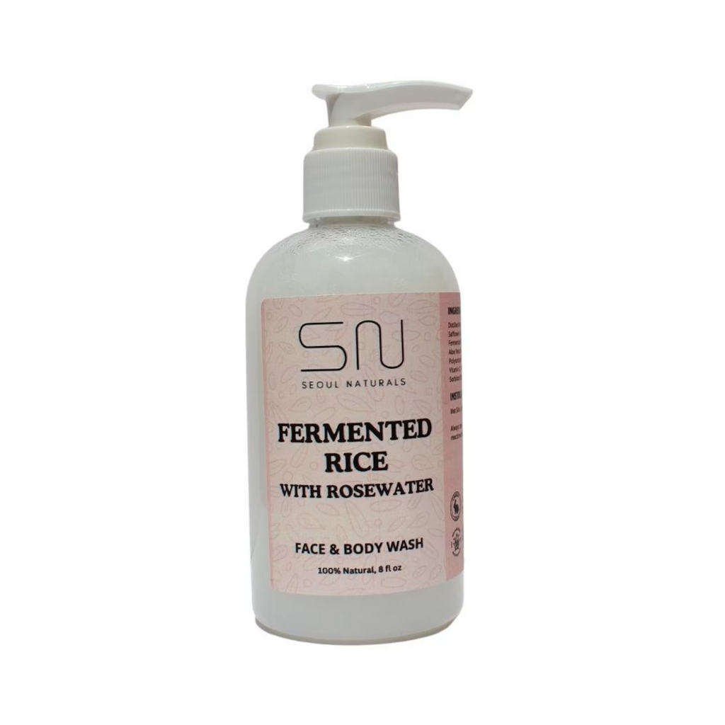 Seoul Naturals Fermented Rice Face & Body Wash with Rosewater, 100% Natural, All Skin Types, K Beauty, 8 fl oz