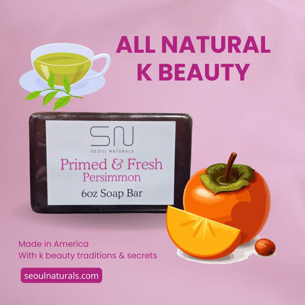 Seoul Naturals Primed & Fresh Persimmon Soap Bar, Green Tea Scented, Nonenal Odor Neutralizer, k beauty, 6 oz