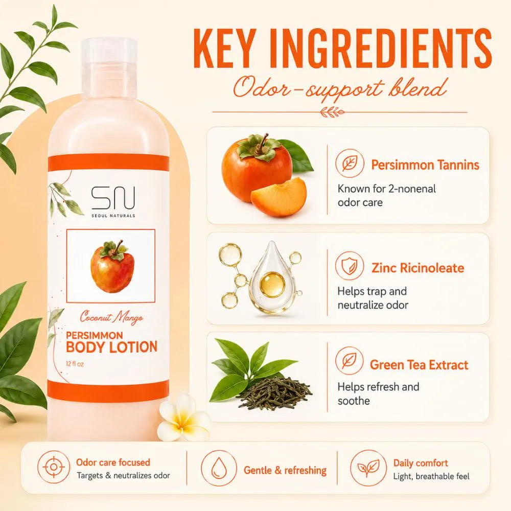 Persimmon Body Lotion, Coconut Mango, Nonenal Odor Eliminating,12 fl oz